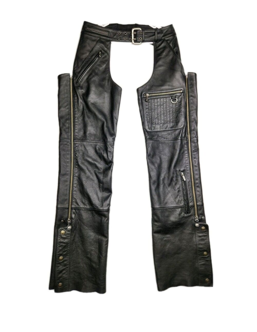 Harley Davidson Vintage Leather Chaps Mens M 2005 D-Ring Full Length Zip Raw Hem